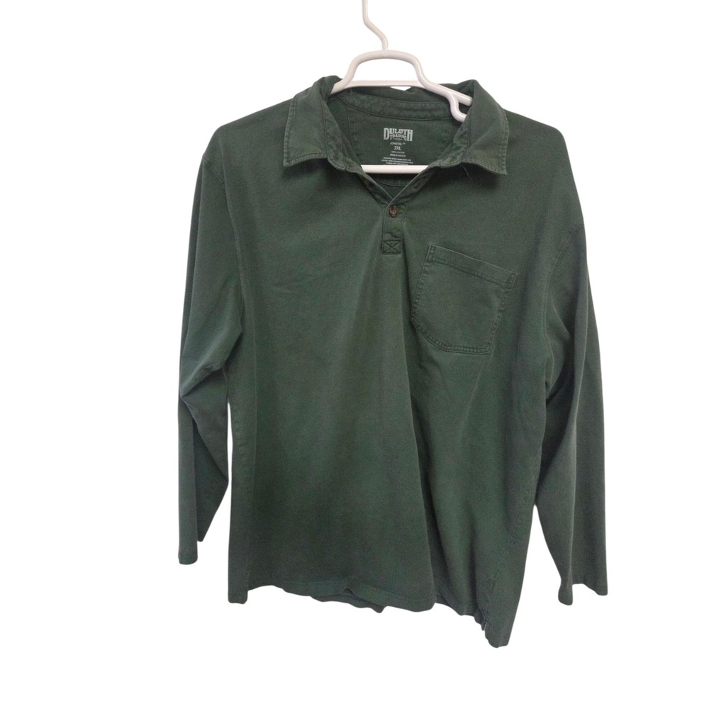 Duluth Trading Co Mens 2XL Longtail T Long Sleeve Polo Shirt Green Cotton Pocket